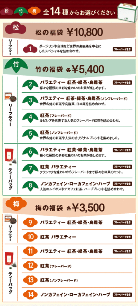 ルピシア 2026年 冬 福袋 ラインアップ